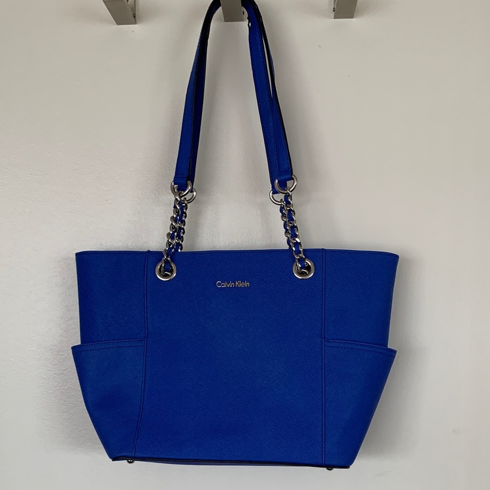 Calvin Klein Royal Blue Tote Bag with Chain Straps